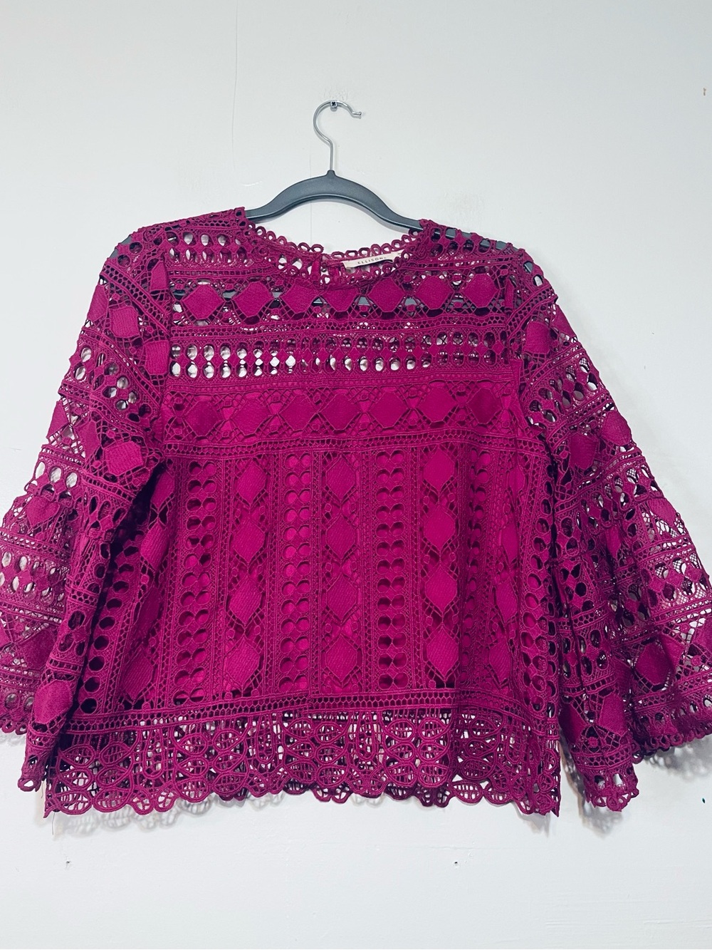 Ellison Magenta Crochet Lace Bell-Sleeve Top - Picture 2 of 7